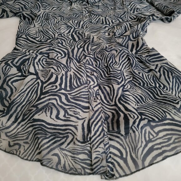 Tunic Button Down Shirt Blouse Jacket Beach Coverup Resort Stripped Gray Medium - Picture 8 of 17